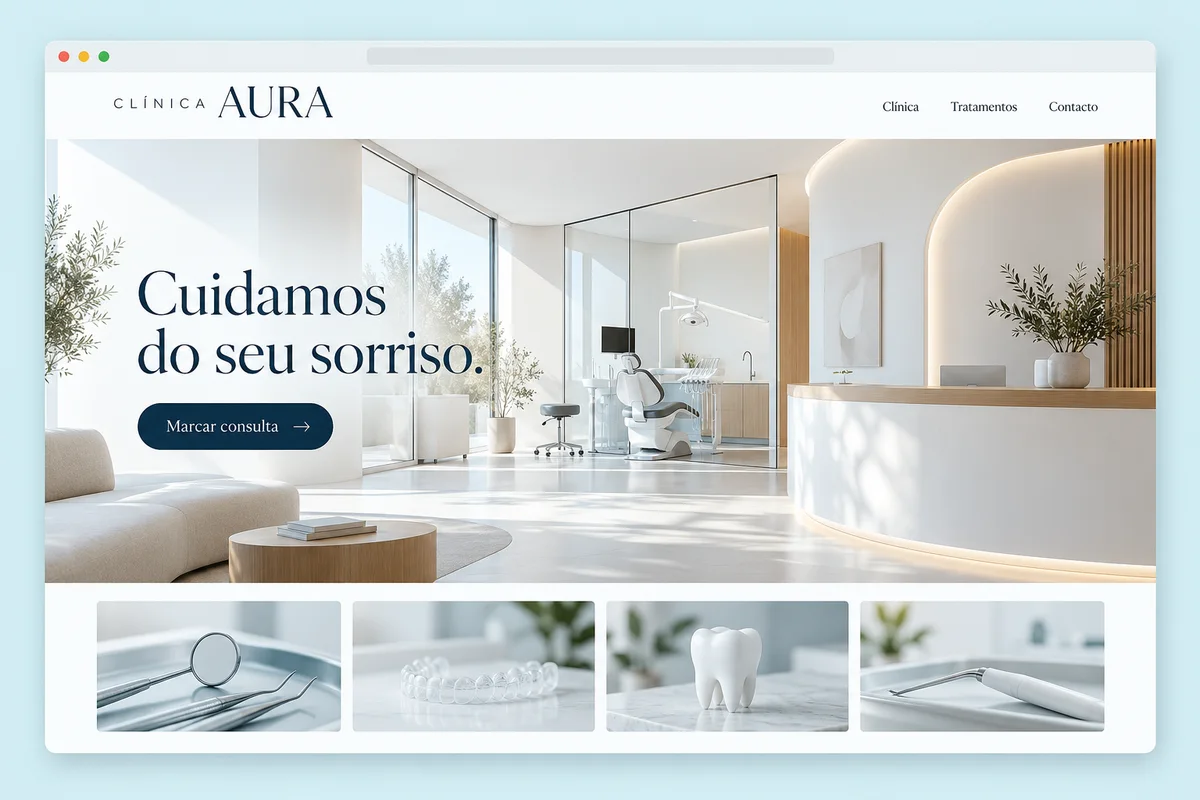Conceito ilustrativo: Aura — clínica dentária